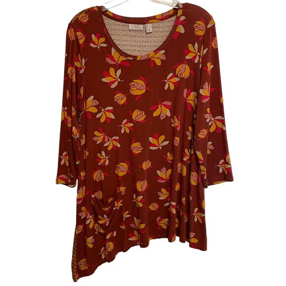 LOGO Rust Floral Mixed Print Pocket Tunic Women's Large Rust Top Lori Goldstein - Picture 1 of 8